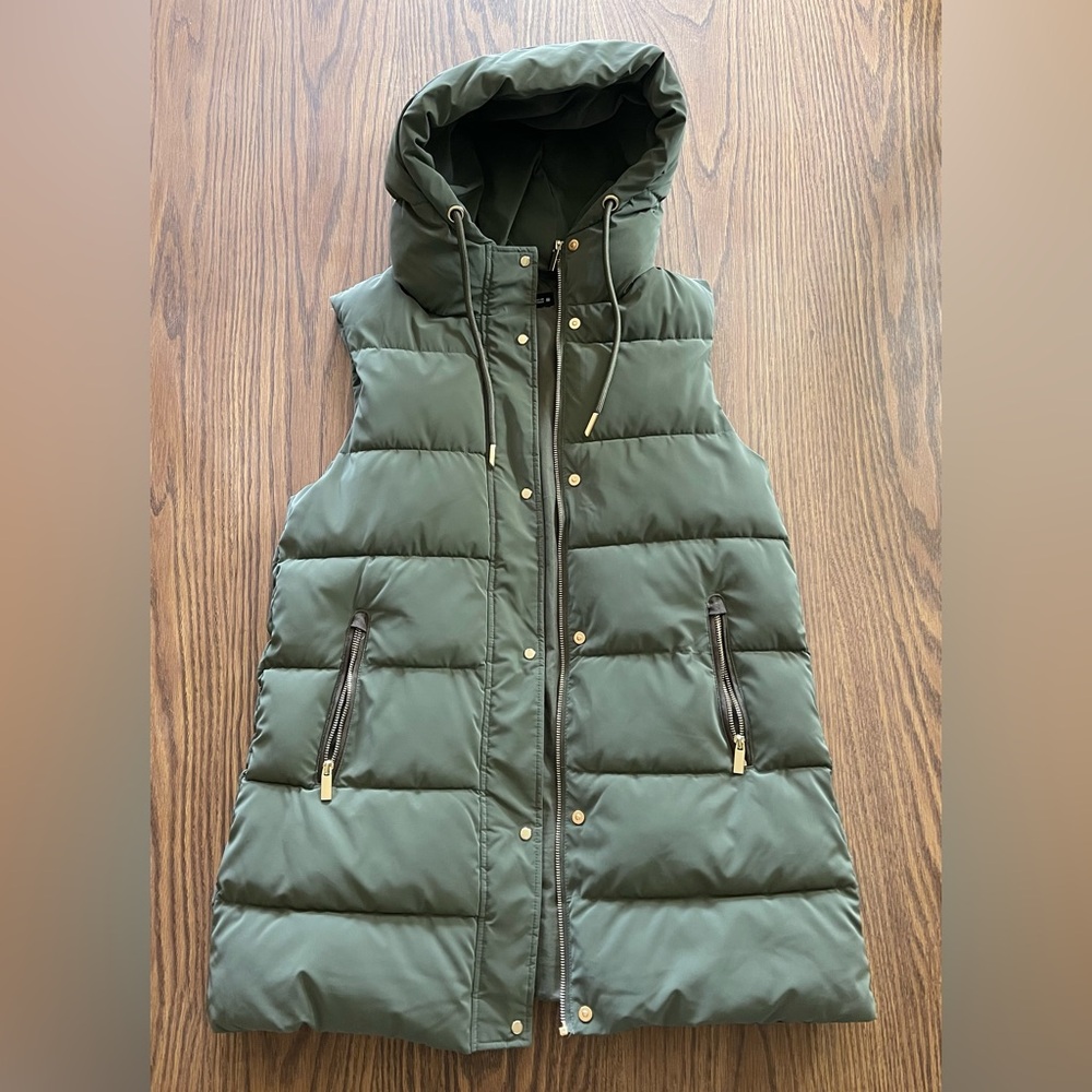 Zara Olive Hooded Puffer Vest
